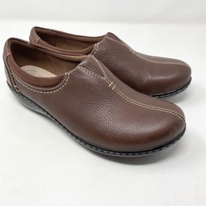Clarks Collection Ashland Joy Brown Leather Slip On Loafers Women's Size 9.5 W